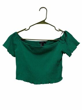 Forever 21 Emerald Green Off-Shoulder Smocked Crop Top